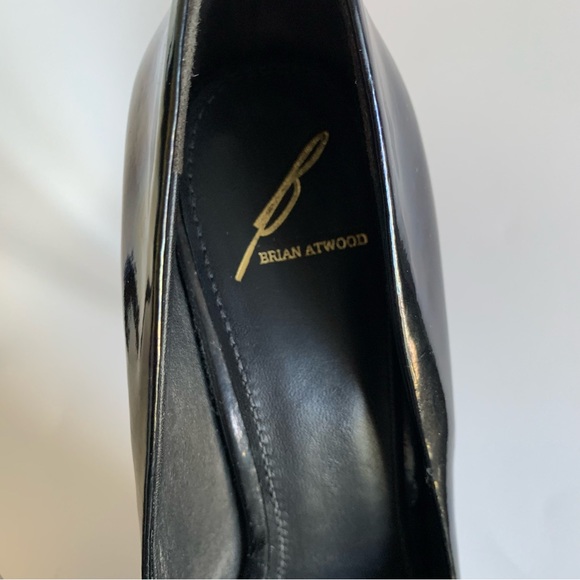 Brian Atwood Bambola iridescent patent leather Peep toe high heel Adriadic Black - Picture 13 of 13